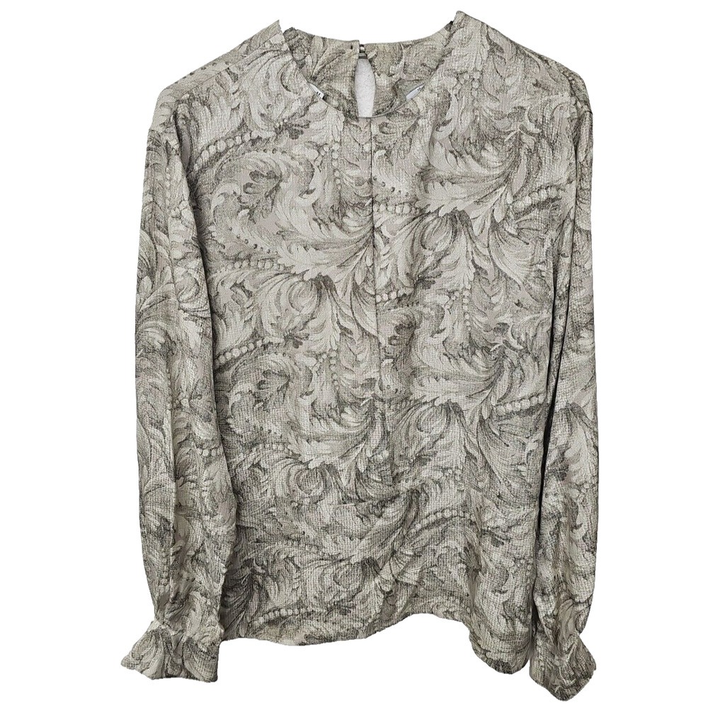 Anne Klein Size 14 Vintage 80s Ivory Paisley jacquard round neck blouse Ruffle